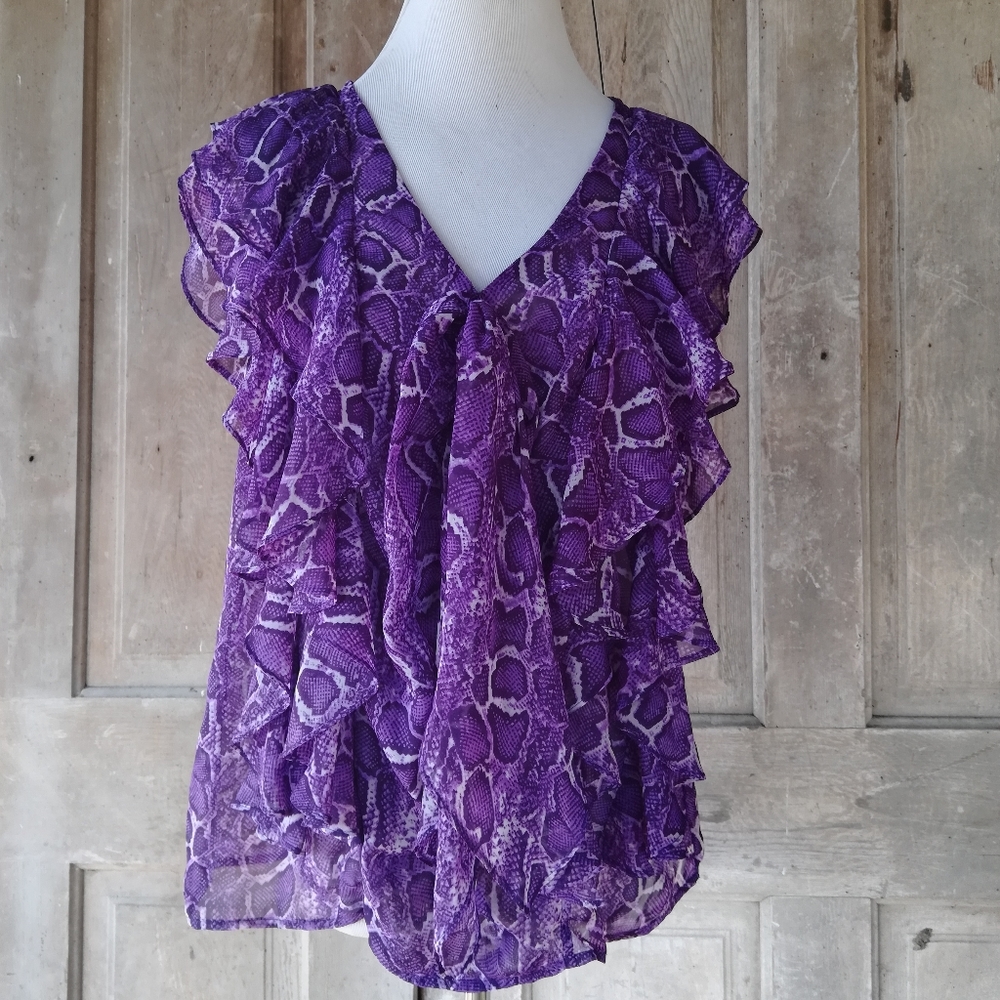 Purple Python Ruffle Top - image 4